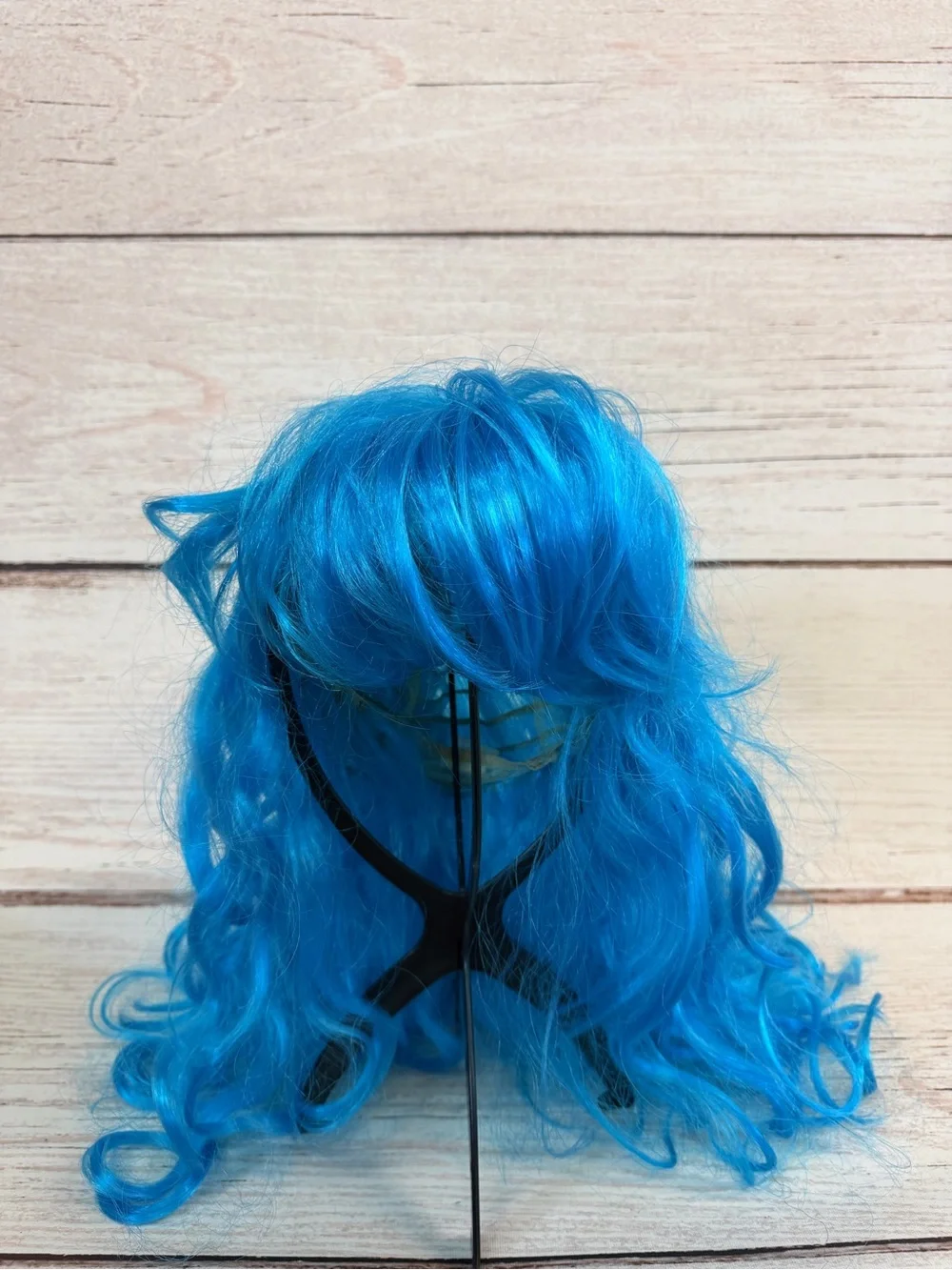 Bright Blue Women's Long Wavy Wig with Bangs